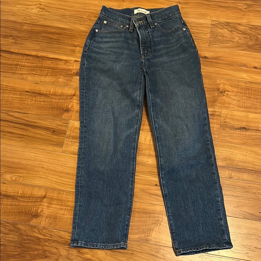 Madewell Blue Boyfriend Jeans with High Waist and Subtle Fading